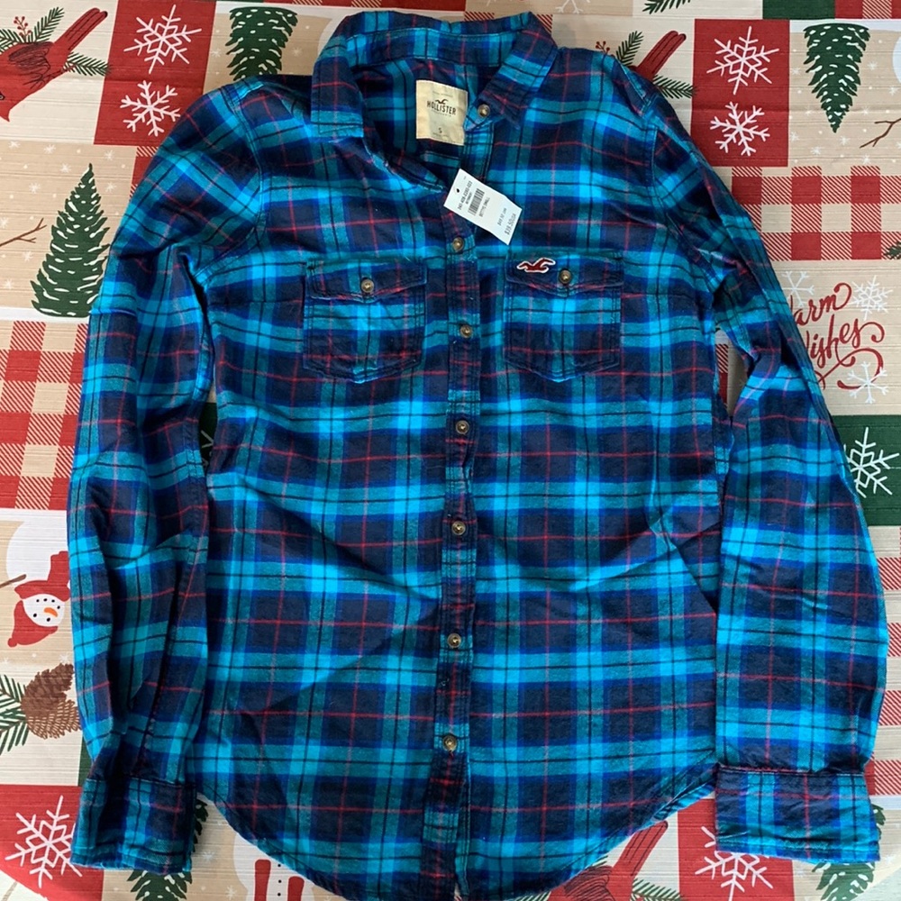 Blue Plaid Hollister Flannel Button Down Shirt